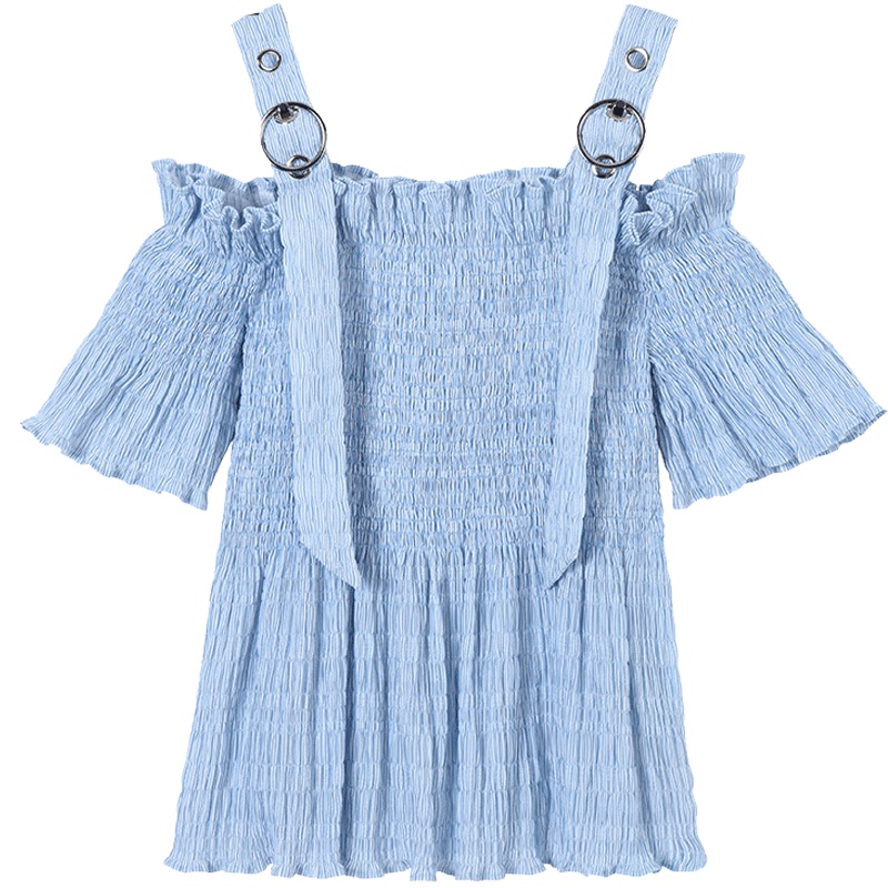 马克华菲女装2018秋季衬衫吊带衫露肩一字肩衬衫女海边度假