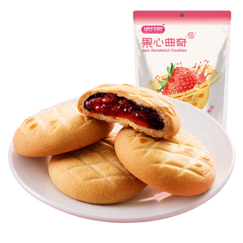 黄老五果心曲奇165g 草莓芝士味爆浆 果心饼干零食烘焙甜品