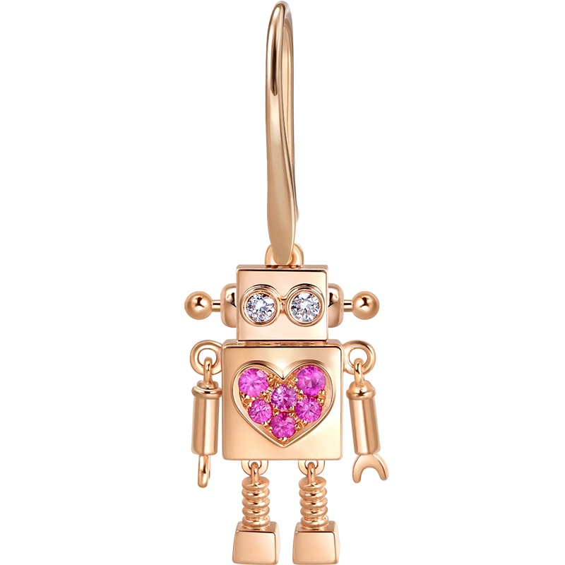 周生生(CHOW SANG SANG)18K红色黄金LoveDecode粉红色蓝宝石机器人单只耳环90607E定价