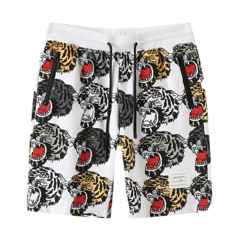 马克华菲休闲裤男2019夏季新款时尚潮流撞色老虎印花五分沙滩裤