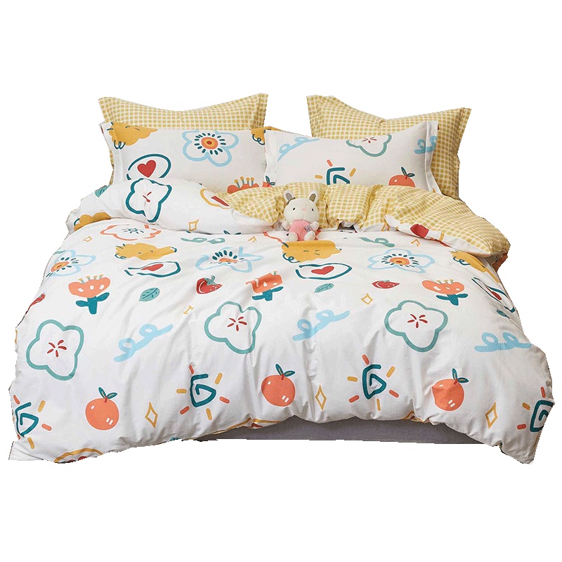 吉庭 四件套 纯棉小清新套件全棉活性印花双人被套床单 春风吹200*230cm