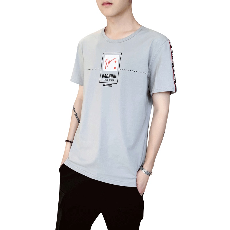 稻草人(Mexican)夏季男士短袖半袖圆领上衣ins潮流潮牌印花棉质男T恤