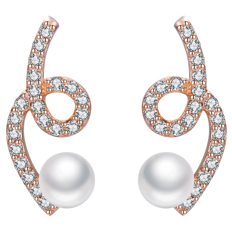 佰色传情(BRIR)925纯银淡水珍珠耳钉女创意时尚925镀玫瑰金饰品