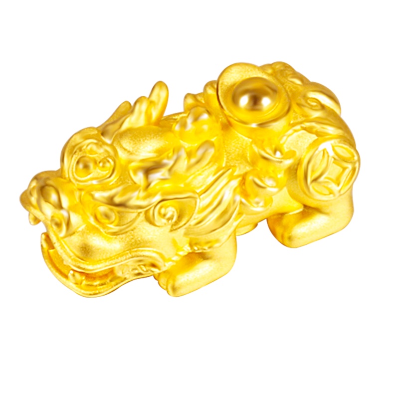 黄金码头3D硬金元宝貔貅手串财富年足金999配件黄金串珠新年礼物