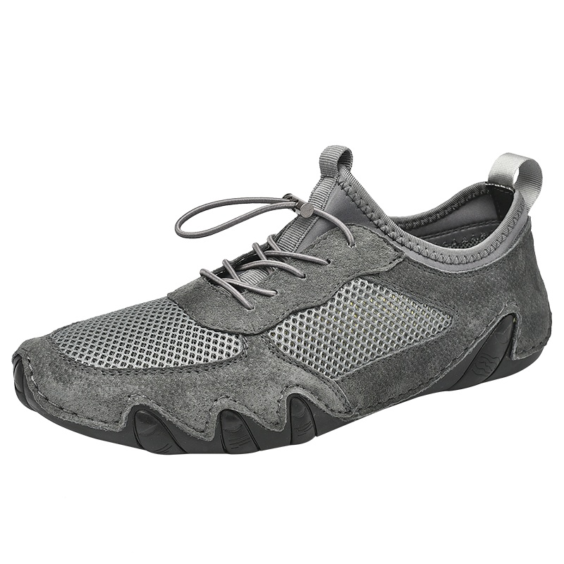 YIBULUOTUO跑鞋男网鞋透气夏网面鞋真皮豆豆鞋开车鞋男鞋休闲鞋子轻便跑步鞋