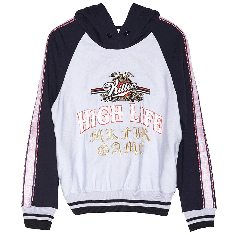 马克华菲女装2018秋季休闲连帽卫衣字母刺绣亮片长袖上衣