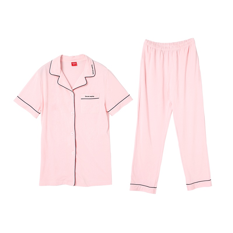 雪仙丽新款夏季情侣睡衣纯棉短袖开衫韩版青年男女士家居服可外穿