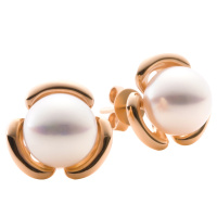 缘源珠宝 天然淡水山茶花珍珠耳钉 红18K玫瑰金镶嵌气质之珠 自戴送人礼物