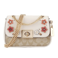 COACH 蔻驰 奢侈品 欧美时尚女士卡其白色人造革单肩链条女斜挎包