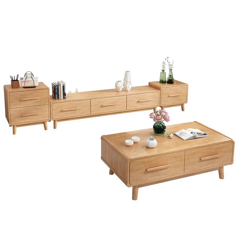 一米色彩 茶几电视柜组合 电视柜实木现代简约实木茶几客厅套装木质桌子边柜小户型北欧风格 客厅家具