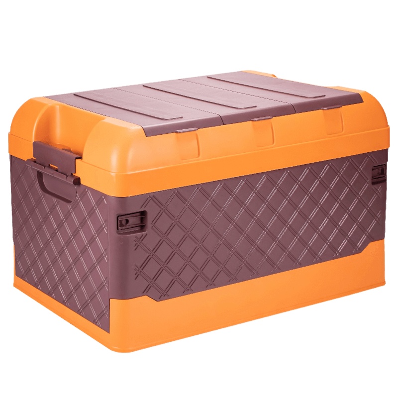 悦卡汽车后备箱收纳箱 车载多功能车内尾箱整理箱置物用品 菱形系列折叠储物箱 橙咖大号-70L