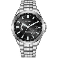 西铁城(CITIZEN)手表光动能多局电波万年历钢带黑盘商务休闲男表CB0180-88E