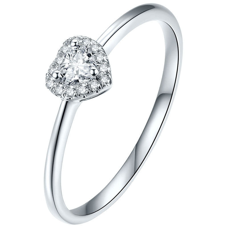 周六福FG色白18K金异形钻心形钻石戒指1311