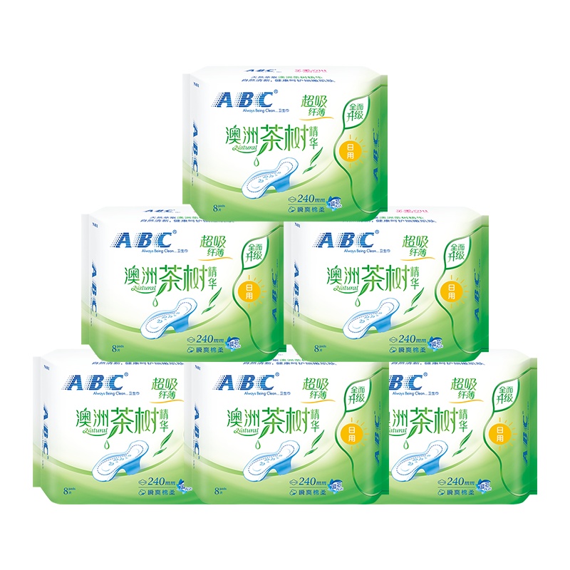 ABC日用卫生巾 纤薄网感棉柔240mm*8片*6包(含澳洲茶树精华)