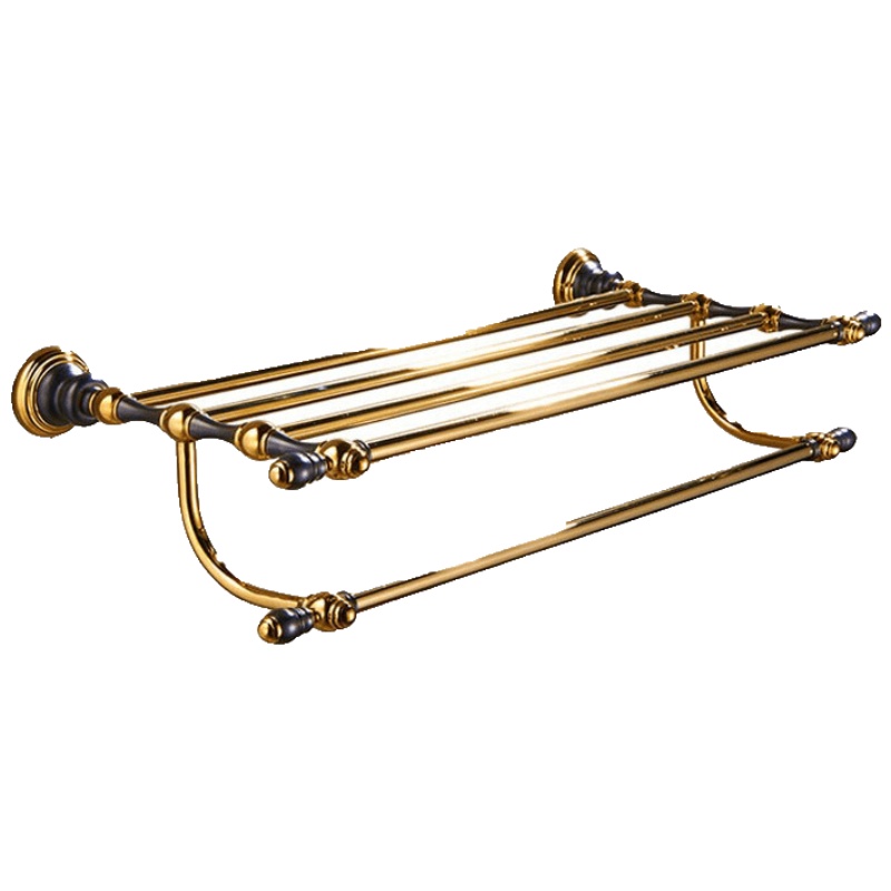 毛巾架套装欧式黑金色铜浴巾架浴室挂件组合2层卫生间置物安心抵