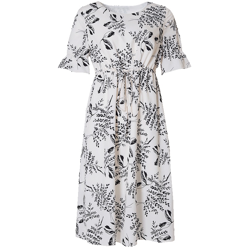 LIEDOW/蕾朵2019流行裙子时尚宽松雪纺连衣裙中长款收腰印花裙女