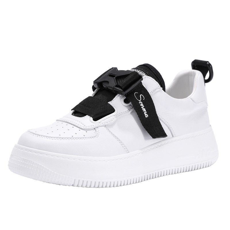 森马夏季小白鞋女透气夏款厚底百搭浅口皮面圆头学生休闲白色板鞋