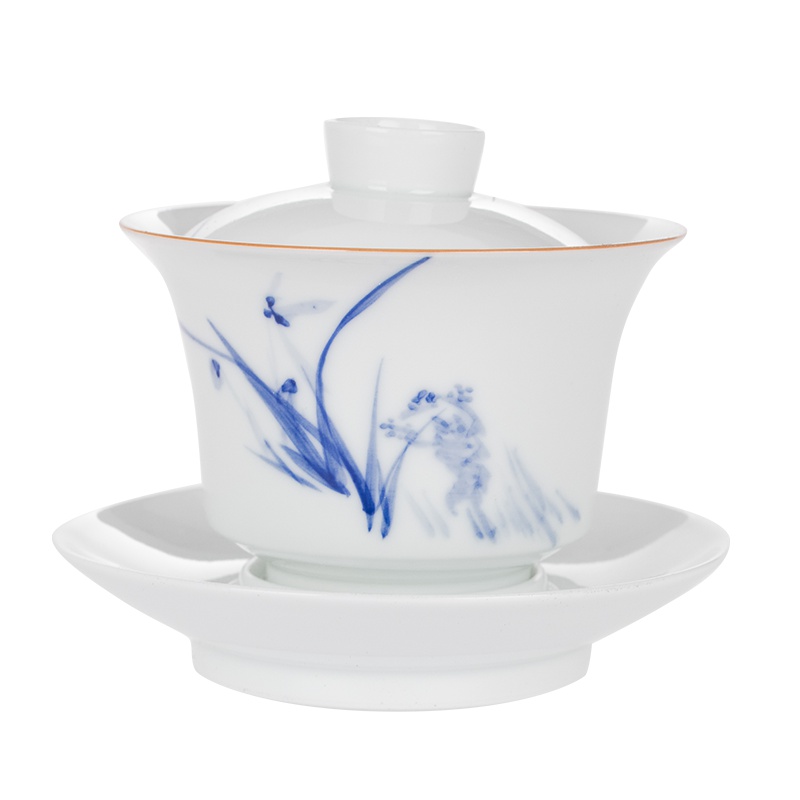 景德镇陶瓷青花盖碗茶杯手工三才盖碗套装白瓷泡茶功夫茶具