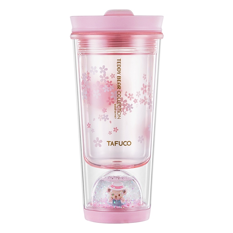 日本(TAFUCO)泰福高成人塑料杯泰迪樱花ins风可爱少女心杯子夏天运动健身网红水杯随手水杯大容量杯子