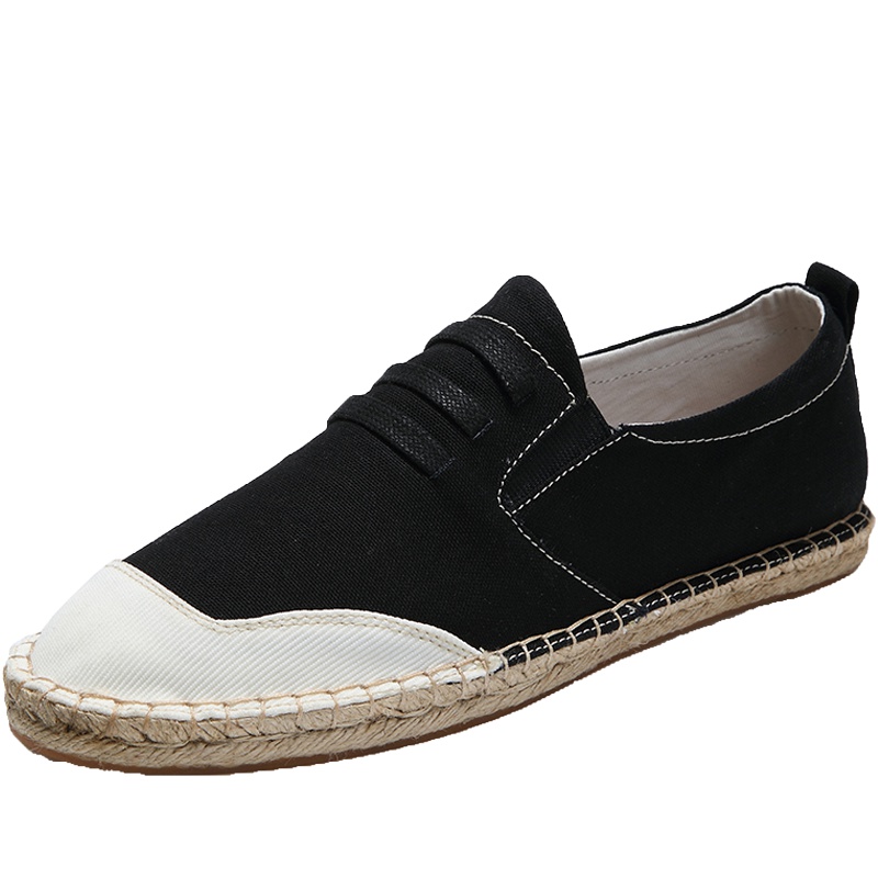 绛天() 中国风情侣草编亚麻一男一女抖音同款国潮休闲透气社会青年男士开车老北京布鞋一脚套拼接欧 男士低