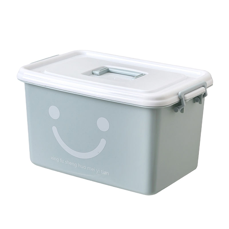 加厚灰蓝色笑脸 60L型号:54*37*31厘米 特大号塑料收纳箱衣服被子整理箱加厚车载收纳盒有盖衣物储物箱子
