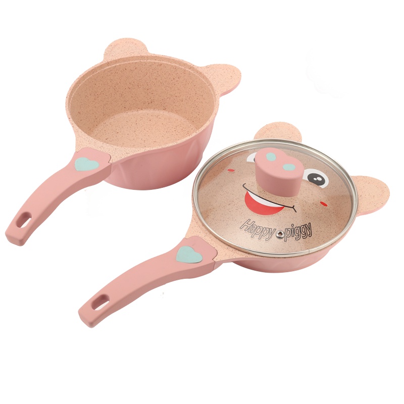 爱自由18cm宝宝辅食锅儿童奶锅煎锅家用麦饭石锅不粘锅电磁炉通用粉色