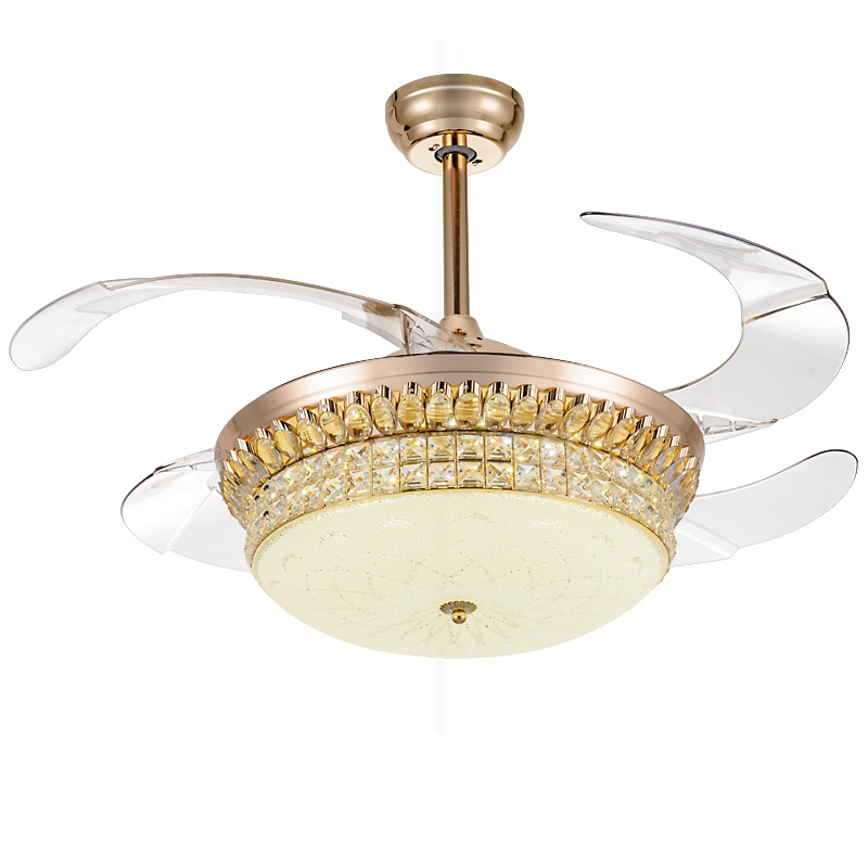 Grevol品拓PINTUOLED隐形风扇灯吊灯水晶风扇灯饭厅餐厅客厅灯家用铁艺水晶吊扇灯具简约现代灯具18M2