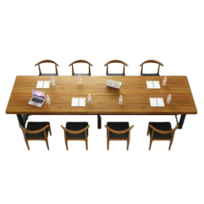 逐鹿中原实木会议桌长条大桌loft工业风办公桌现代简约长桌TY070长240*宽度100*高75,板厚5CM