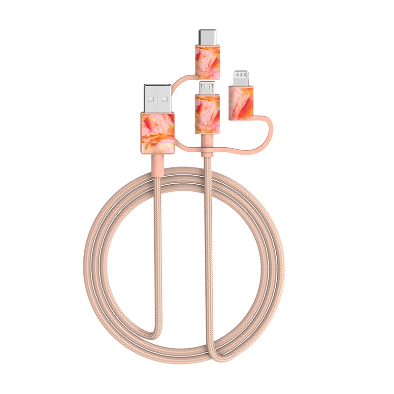 安福瑞iFory 一拖三MFi认证苹果安卓快充数据线三合一 通用iPhone系列安卓支持苹果12 赤茶橙0.9米