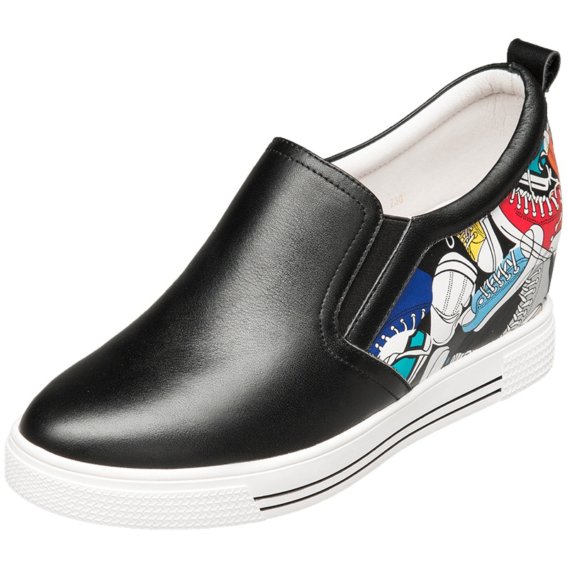 康奈女鞋 秋季内增高乐福鞋休闲鞋女韩版花纹潮流休闲懒人女鞋小白鞋1275712