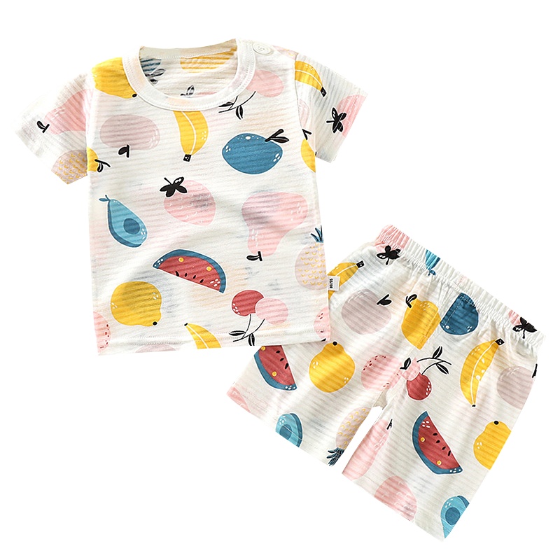 夏季新款儿童短袖短裤套装竹节棉透气吸汗睡衣女中小童男宝家居服