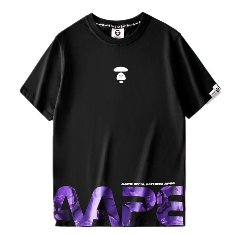 Aape夏季新款猿猴迷彩大字母印花圆领短袖T恤情侣休闲上衣