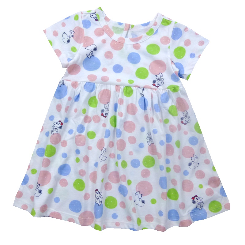 史努比(SNOOPY)童装正品夏装3-12岁女孩短袖连衣裙子中小白色印花女童韩版棉质印花半袖童裙90-140cm