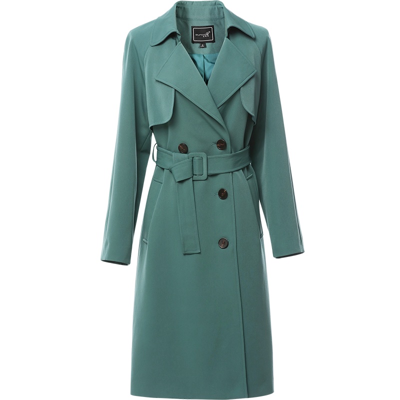 欧昵雪时尚翻领长袖中长款修身双排扣风衣外套女