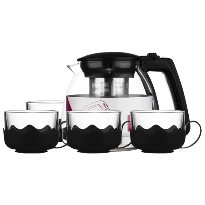 青苹果耐热玻璃过滤茶壶 大容量花茶茶杯茶壶不锈钢泡茶壶 950ml莲花杯套装