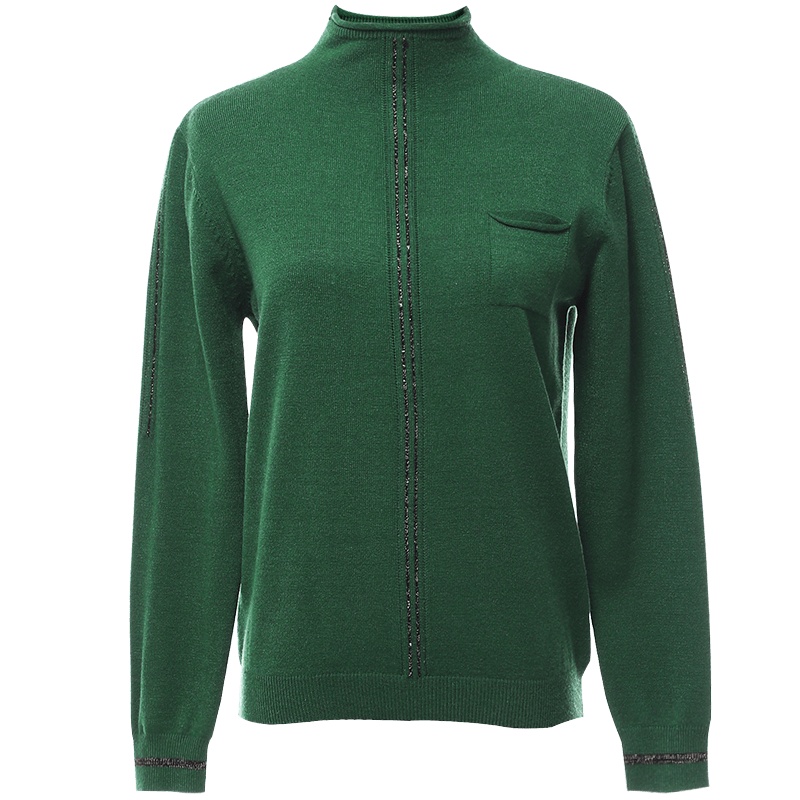 欧昵雪秋冬半高领拼接金丝宽松针织衫上衣女修身长袖毛衣