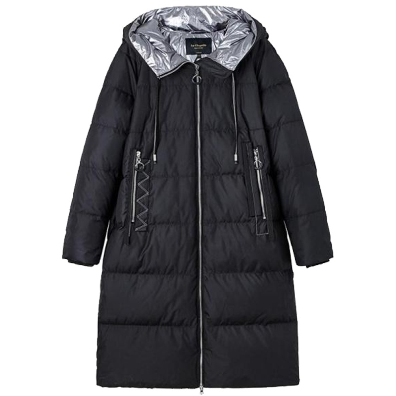 拉夏贝尔羽绒服女中长款2019冬季时尚小个子宽松过膝羽绒服女10018036