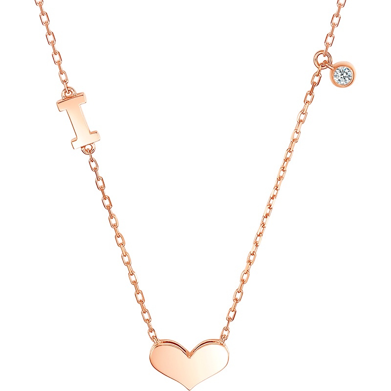 周大生钻石套链女玫瑰金爱心钻石项链AU750彩金送礼
