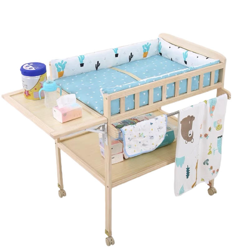 母婴床实木移动置物架多功能婴儿床