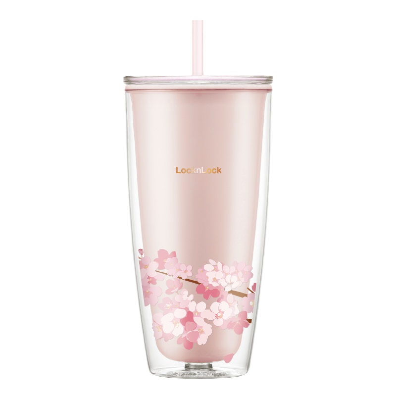 乐扣乐扣(Lock&Lock) 双层简约吸管杯塑料杯 办公室喝水杯 商务杯 男女通用杯750ml大容量