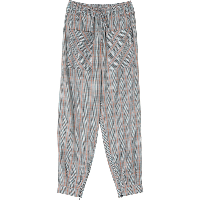 妖精的口袋格子垂坠感哈伦裤女2019新款宽松束脚休闲裤时尚潮ins