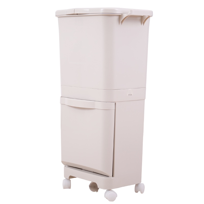 绿之源 日式分类垃圾桶45L 家用厨房大容量带盖干湿分离塑料桶带滑轮可移动3组合垃圾篓卫生桶