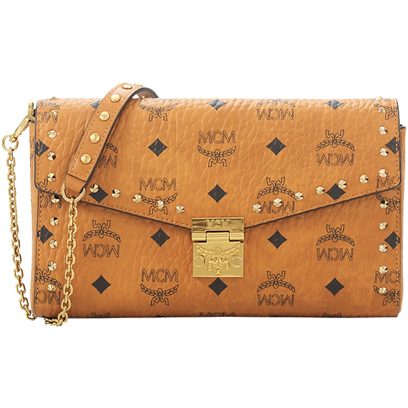 MCM 女士 Millie Visetos系列时尚中号干邑色铆钉单肩斜挎包 MYZ9SME26CO001礼物