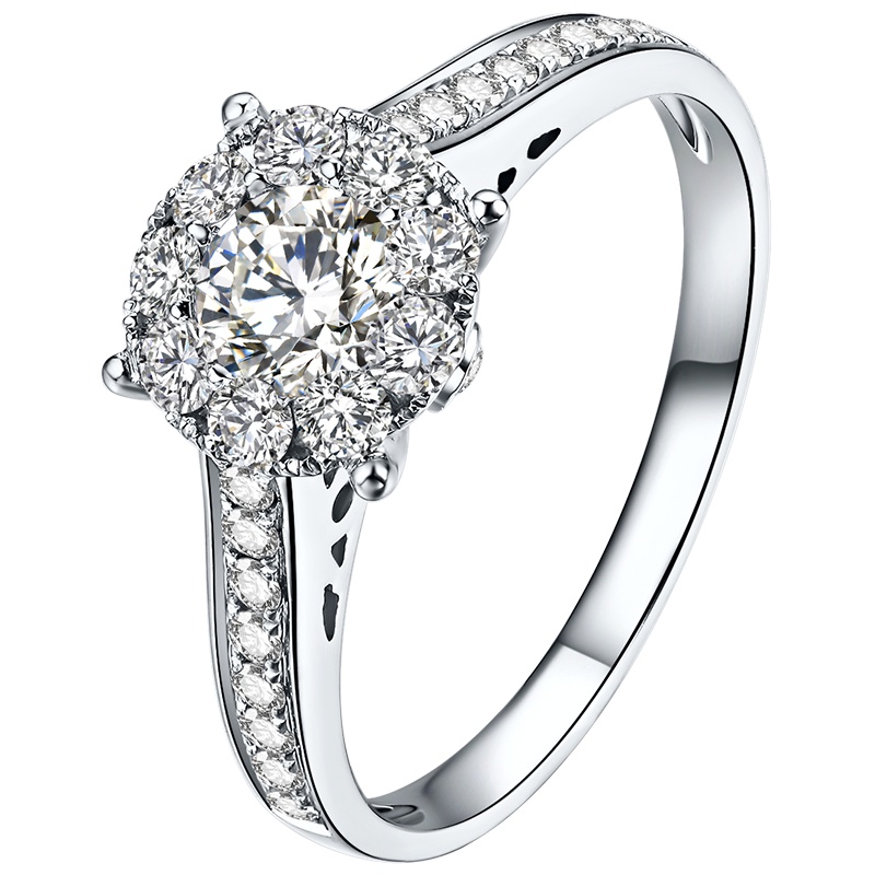 周六福共76分FG色白18K金群镶钻戒3克拉效果186