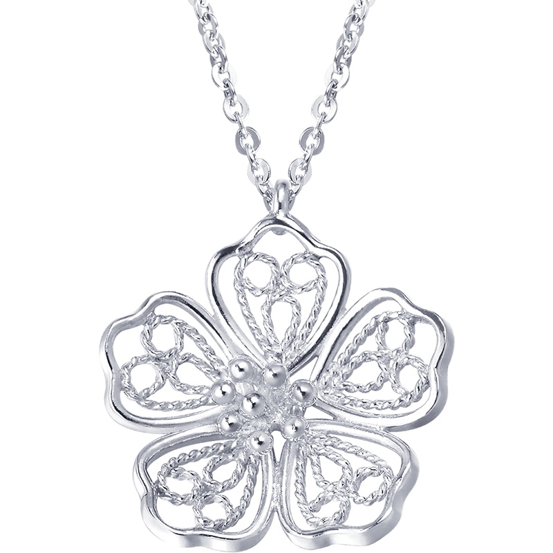 周生生(CHOW SANG SANG)Pt950铂金LACE蕾丝花项链白金项链女定价