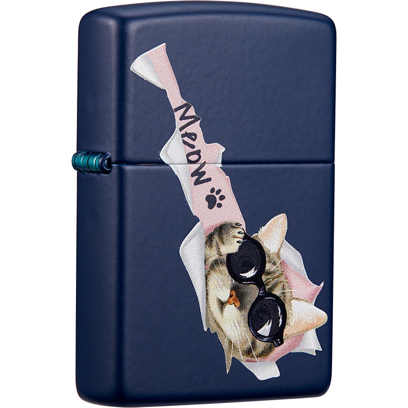 Zippo芝宝打火机美国进口防风煤油zippo打火机双色宠物猫咪239-C-000009好奇猫-海蓝哑漆