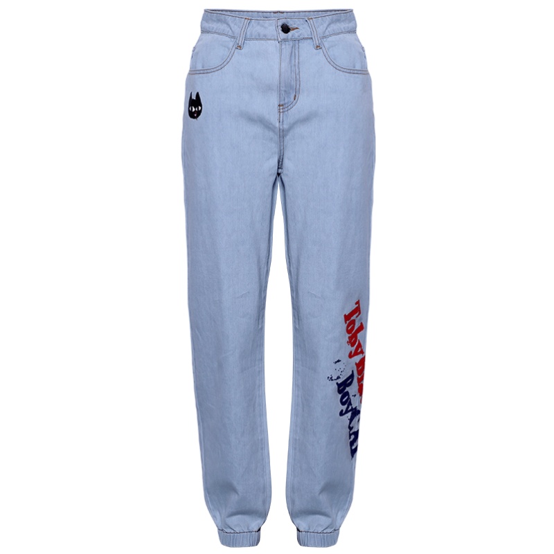 a02新款2020潮流破洞字母印花小众设计束脚显瘦牛仔裤女DTV5A0021PN