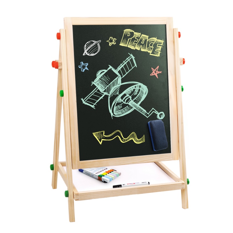 米米智玩 儿童画板画架套装小黑板双面支架式可升降家用宝宝画画磁性写字板-75cm画板