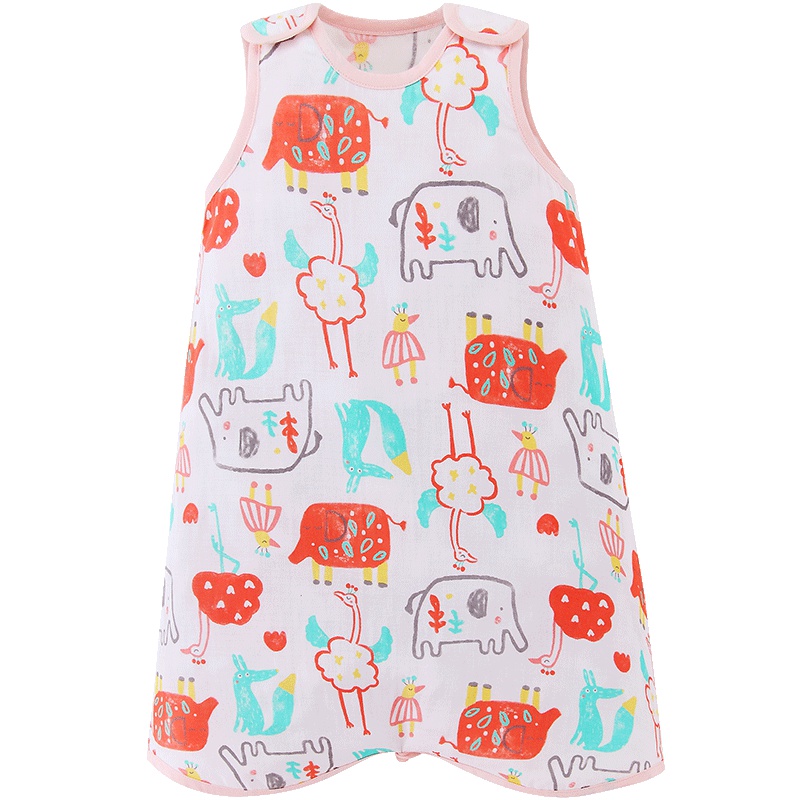 米乐鱼 纱布睡袋夏季薄款透气一体背心款新生儿防踢被四季通用森林唱游