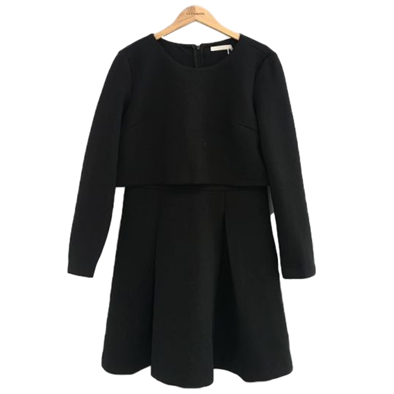 【福利款】拉夏贝尔ulifestyle秋季新款韩版简约纯色收腰显瘦长袖连衣裙女